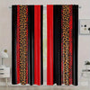 A set of two modern curtains featuring vertical stripes of black, red, and leopard print for a living room or bedroom.