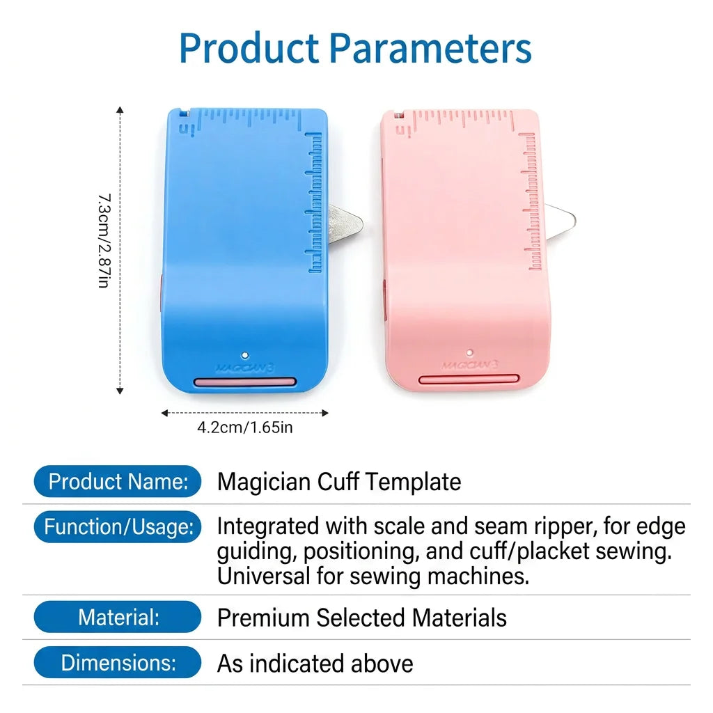 A pair of blue and pink magnetic seam guides or templates for sewing machines.