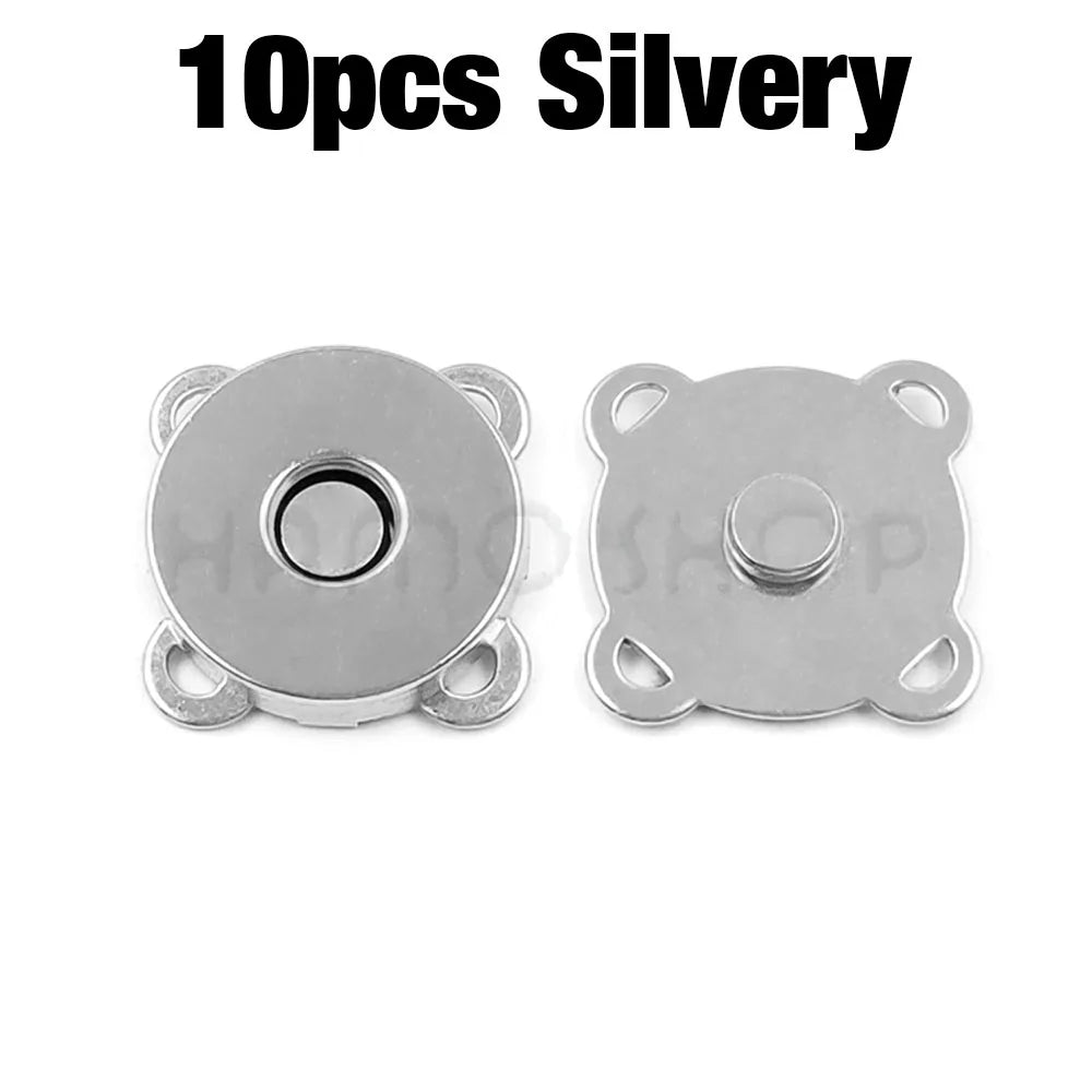 Ten silver metal magnetic snap buttons for sewing