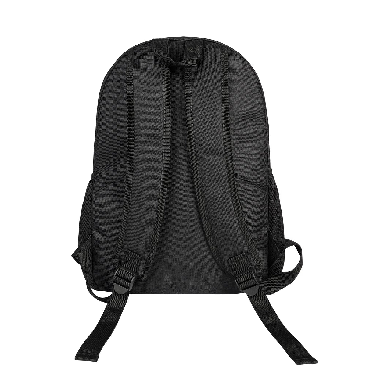 Black durable canvas backpack shown from the back