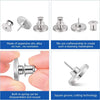 A set of durable metal button pins shown in various views and close-ups demonstrating their material, craftsmanship, and desi