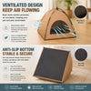 A beige pet teepee tent with a mesh window and anti-slip bottom design shown on a wooden surface.