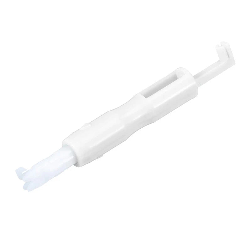 White 2-in-1 automatic needle threader and inserter tool.