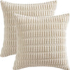 A beige corduroy throw pillow cover with a vertical ribbed texture.