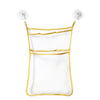 Clear mesh baby bath organizer storage bags with gold trim and hanging loops
