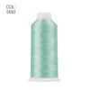 A roll of teal green polyester embroidery thread with a white core and cap.