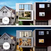 A split image showing an Insulated Glass Film for window privacy and sun protection installed in a modern house during day an