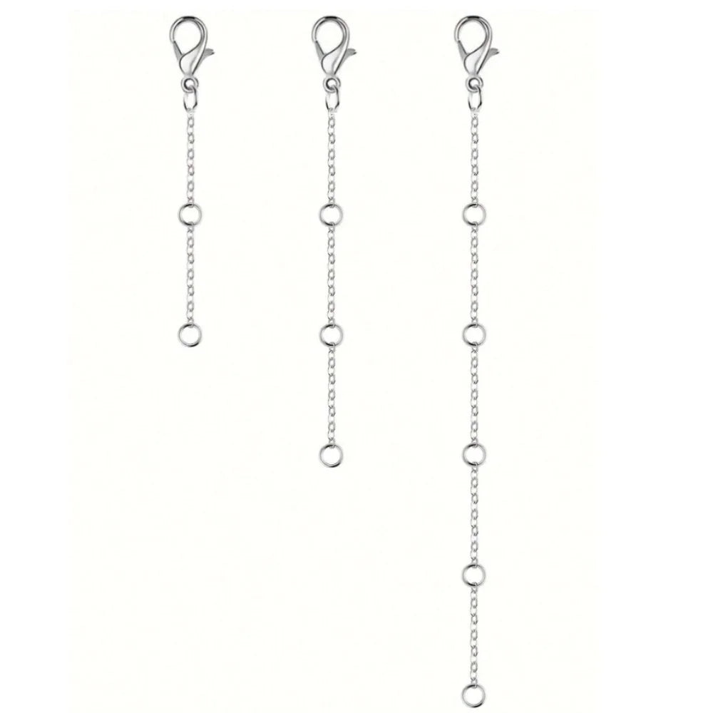 A set of adjustable lobster clasp necklace chains shown vertically.