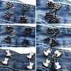 Adjustable alloy button clips in various floral and heart shapes used for tightening jeans waistlines