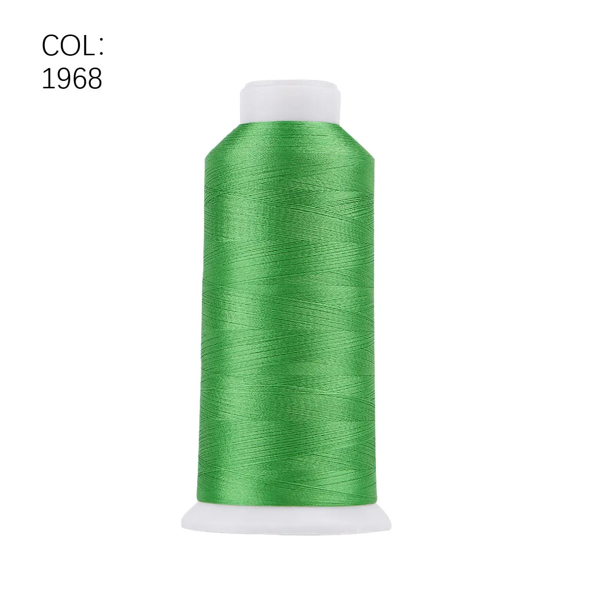 A roll of bright green polyester embroidery thread labeled with the color code 1968.