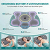 Diagram showing the contour design of an ergonomic butterfly neck pillow with various support areas for neck, head, and shoul