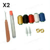 Two precision hand sewing kits showing steel needles and various colored thread spools.
