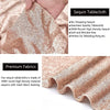 Close-up of a rose gold sequin tablecloth fabric showing high density sequins and mesh backing