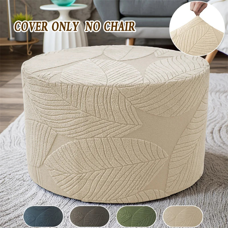 Light beige jacquard ottoman footrest slipcover shown on a sofa, with color options below.