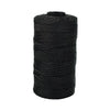 A spool of black 1.5mm cotton silk thread for knitting and crafting.