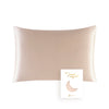 A light beige natural mulberry silk pillowcase with a crescent moon design.