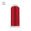 A roll of deep red polyester embroidery thread with a white core.