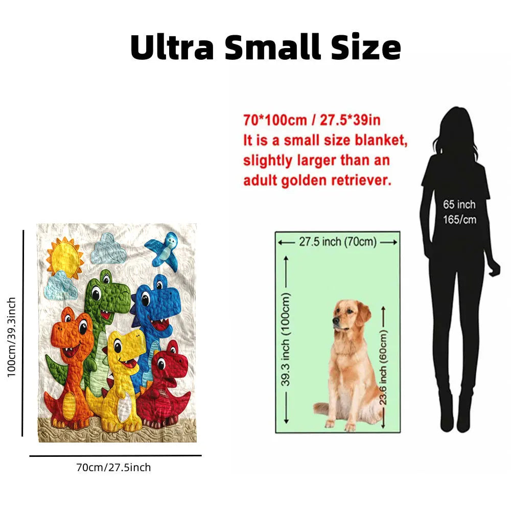 Ultra Small size dinosaur cartoon throw blanket featuring various dinosaurs for decor