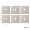 A set of six square, light beige gas stove protectors with circular openings.