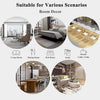 A collection of floor mats shown in various room decor scenarios including living room, dining room, bedroom, study, and coff