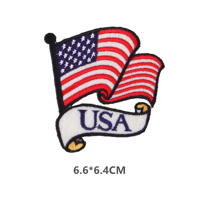 Embroidered USA flag sew-on patch featuring the stars and stripes design.