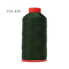 A spool of dark green heavy duty nylon sewing thread with a red cap.