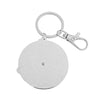 Silver color wheel fidget pin keychain with a circular design and split ring.