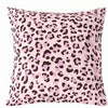 A square decorative pillow cover with a pink leopard print pattern.