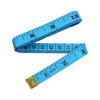 A blue flexible fiberglass body measuring tape showing markings up to 10 inches and 60 inches.