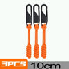 Three black detachable zipper pull sliders with orange cord for bags and clothing
