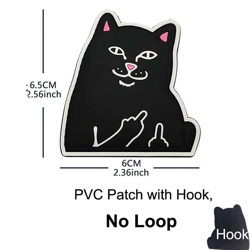 Black cat silhouette patch with a paw pointing gesture on a white background