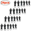 A set of 24 zipper repair kits for clothing and bags, showing various sizes and types of zipper pulls.