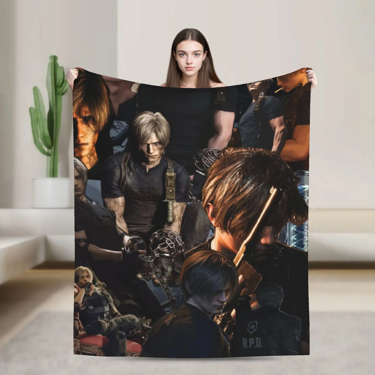 A graphic throw blanket featuring a collage of characters from the show Breaking Bad.