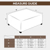 Measure guide showing dimensions for a stretch jacquard ottoman and stool cover in inches and centimeters.