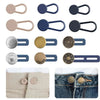 A collection of metal waistbands and extenders in various colors including beige, gray, and blue.
