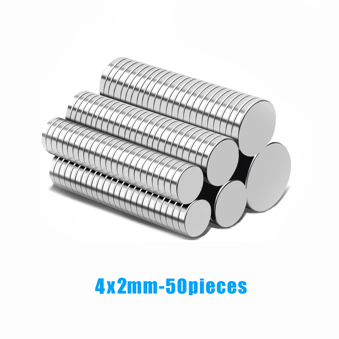 50 pieces of 4x2mm silver magnetic fridge magnets stacked together