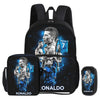 Black backpack featuring a graphic of Cristiano Ronaldo and the number 7 on the front pocket