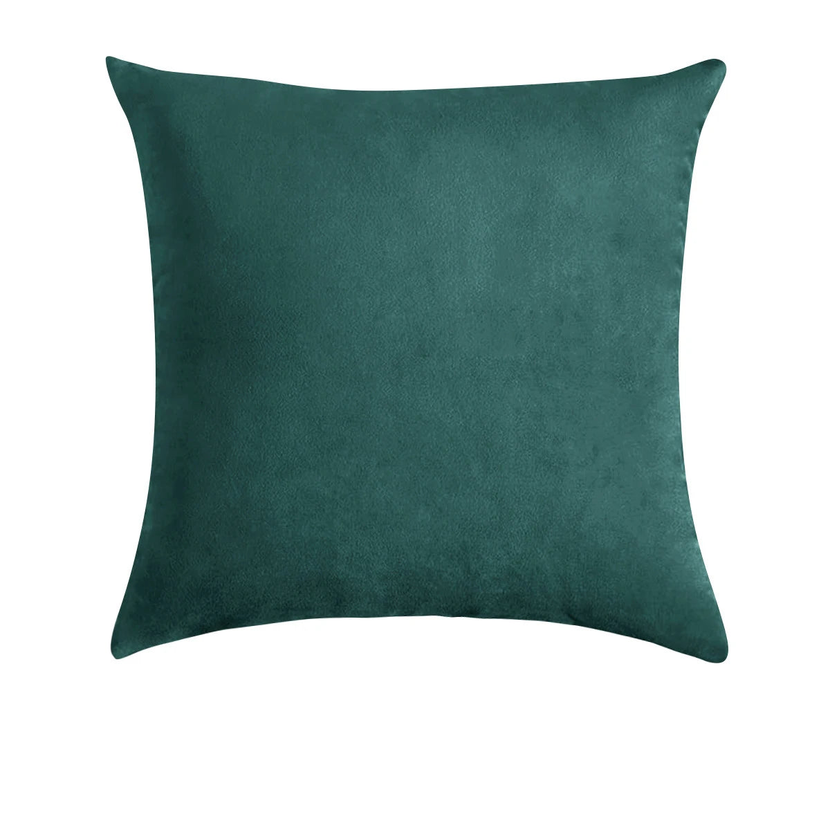 A square, dark teal velvet decorative pillow cover.