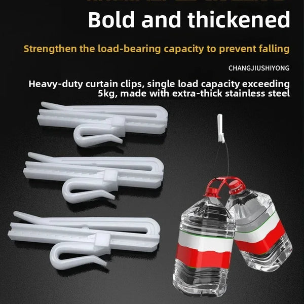 Heavy-duty curtain clips made with extra-thick stainless steel for preventing falling.