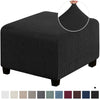 Black square jacquard footrest ottoman slipcover with a textured fabric detail