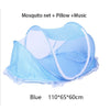 Blue mosquito net with a pillow and music for infant cribs