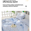 A light blue floral patterned quilt set featuring a two-tone print with white and blue tones.