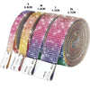 Roll of self-adhesive crystal rhinestone ribbon in various sizes and colors, showing different lengths from S to XL.