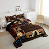 A brown and black patterned Boho Aztec Western duvet cover set displayed on a bed.