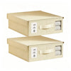 Two light beige non-woven fabric storage boxes with light beige lids and handles.