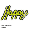 Yellow and black sequin embroidered happy text iron-on patch for custom clothing