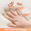 Hand demonstrating the features of a high resilience sponge product for pressure relief and shape restoration.