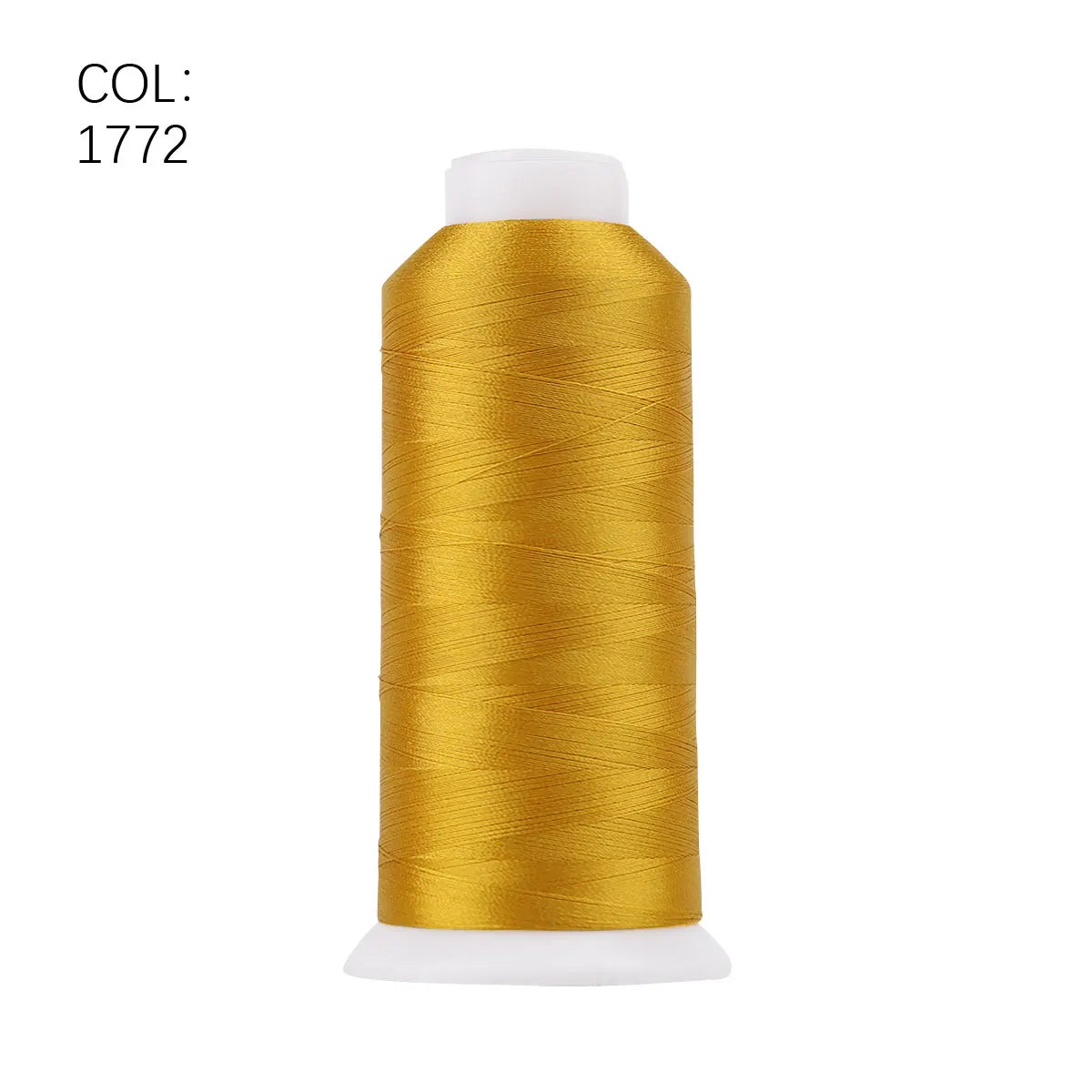 A roll of gold polyester embroidery thread with a white core.