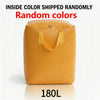 A tan storage bag with yellow handles is shown against a white background.