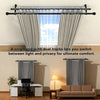 A single rod with dual tracks for switching between light and privacy curtains.